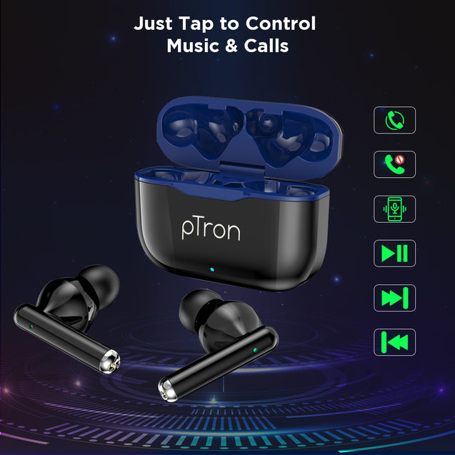 pTron Bassbuds Pixel In-Ear TWS Earbuds, HD Mic for Stereo Calls, Pristine Sound, 50ms Low Latency Movie/Gaming Modes, 35H Playtime, Bluetooth V5.1 Wireless Headphones, Touch Control & IPX4 (Pearl Black)