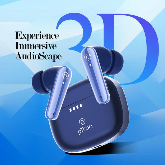 pTron Basspods Tour TWS Earbuds with 3D AudioScape, 45Hrs Playtime, TruTalk AI-ENC Calls, 50ms Low Latency Sync, BT v5.3, Type-C Fast Charging, Voice Asst. & IPX5 Water Resistant (Blue)