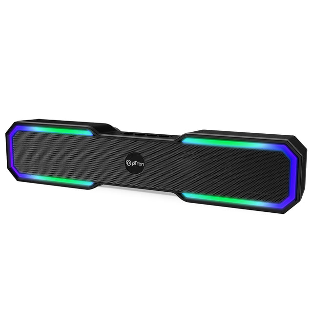 pTron Fusion RB 18W Bluetooth Soundbar Speaker with Pristine Sound, Vibrant RGB Lights, Mini Soundbar for Phone/TV/Laptop/Tablets/Projectors, BT5.3/FM Radio/Aux/TF Card/USB Playback (Royal Black)