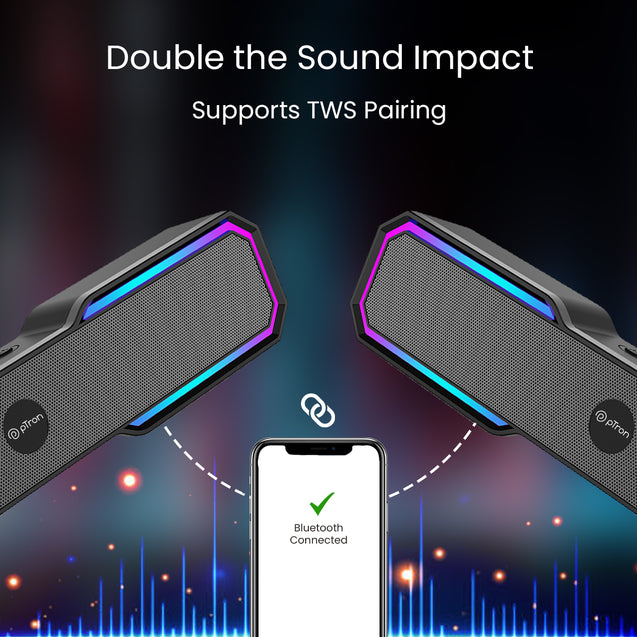 pTron Fusion RB 18W Bluetooth Soundbar Speaker with Pristine Sound, Vibrant RGB Lights, Mini Soundbar for Phone/TV/Laptop/Tablets/Projectors, BT5.3/FM Radio/Aux/TF Card/USB Playback (Royal Black)