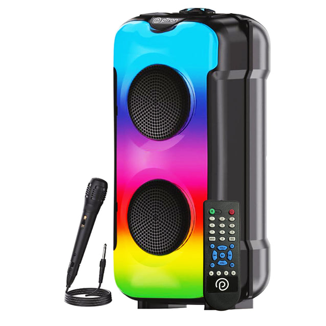 pTron Fusion Party V3 40W Karaoke Bluetooth Party Speaker with Punchy Sound, 3 mtr Wired Mic, Dual Drivers, RGB Lights, BT5.0/USB/SD Card/Aux Playback, Auto TWS Function & Remote Control (Jet Black)