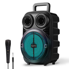 pTron Fusion Stage 20W Bluetooth Party Speaker with Wired Karaoke Mic, Pristine Sound, 20Hrs Playtime, LED Lights, Multiple Play Modes BT5.2/AUX/USB/Micro SD Card & Integrated Controls (Coal Black)