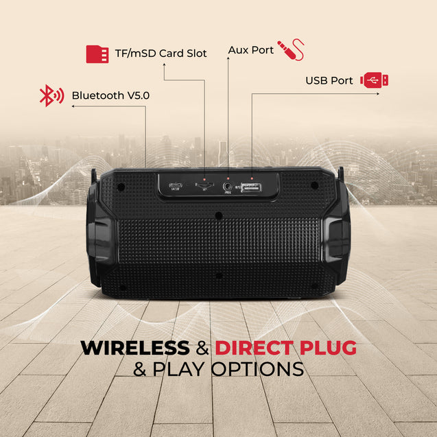 pTron Fusion Rock V2 16W Portable Bluetooth Speaker with Punchy Sound, 6Hrs Playtime, Speaker for Phone/Laptop/Tablets/Projectors, BT5.0/Aux/TF Card/USB Drive Playback & TWS Function (Black)