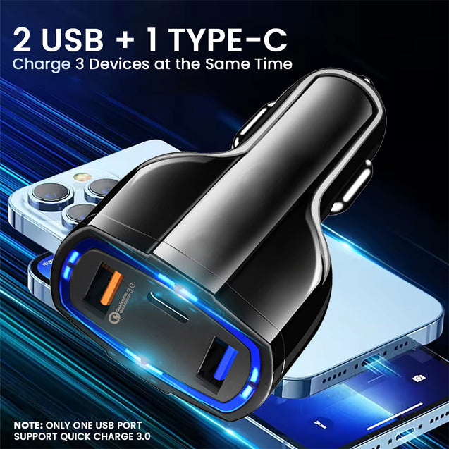 pTron Bullet Pro 36W Type-C/PD 3 Port Fast Car Charger Adapter, Compatible with All Smartphones, Tablets & Other USB Powered Devices (Pearl Black)