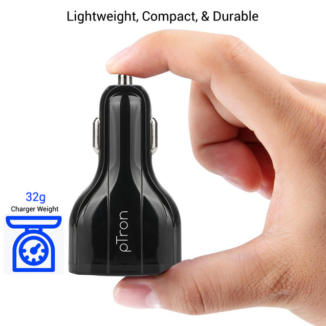 pTron Bullet Pro 36W Type-C/PD 3 Port Fast Car Charger Adapter, Compatible with All Smartphones, Tablets & Other USB Powered Devices (Pearl Black)