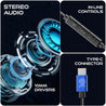 pTron Boom Play In-Ear Type C Wired Headphones with Mic, 10mm Drivers for Pristine Audio, 1.2m Tangle-free Cable, In-line Controls, Snug-fit Metal Buds & Wide Compatibility (Bold Blue)