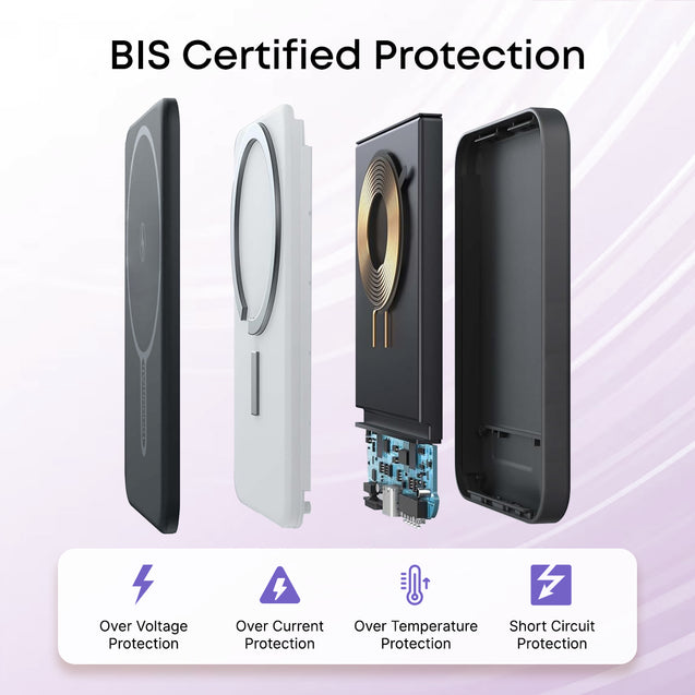 pTron MagSafe Magnetic Wireless 10000mAh Fast Charging Slim Power Bank, Strong Magnet, 22.5W Output, Compatible with iPhone 12, 13, 14, 15, 16, Android & Other Qi Enabled Devices, Dynamo Flash (Black)