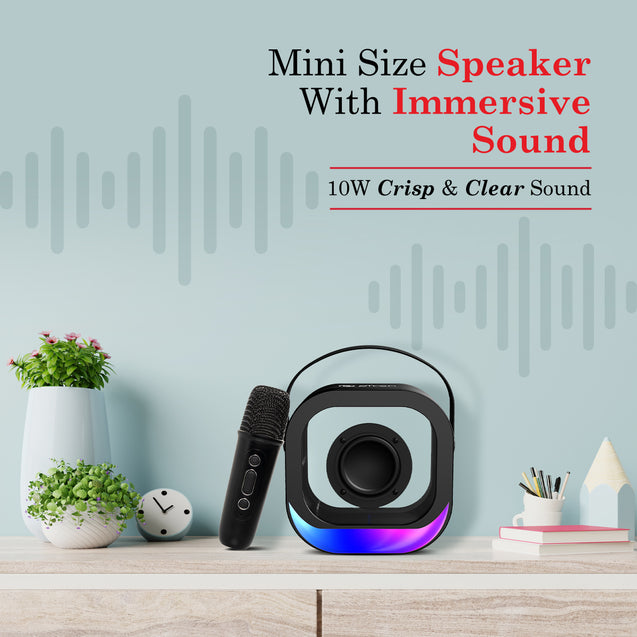 pTron Fusion Moment V2 10W Mini Bluetooth Speaker with Wireless Karaoke Mic, Pristine Sound, RGB Lights, Funny Voice Change Effects, 6Hrs Playtime, Bluetooth V5.3 & Type-C Fast Charging Port (Black)
