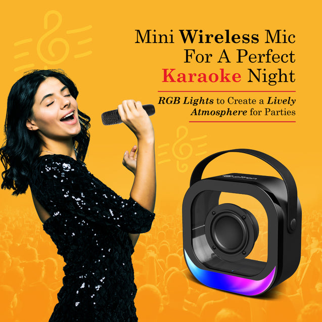 pTron Fusion Moment V2 10W Mini Bluetooth Speaker with Wireless Karaoke Mic, Pristine Sound, RGB Lights, Funny Voice Change Effects, 6Hrs Playtime, Bluetooth V5.3 & Type-C Fast Charging Port (Black)