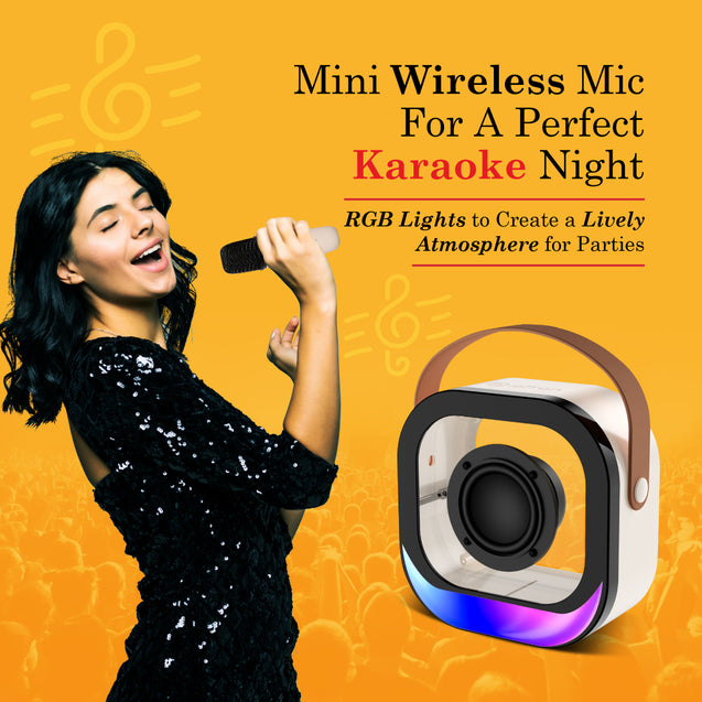 pTron Fusion Moment V2 10W Mini Bluetooth Speaker with Wireless Karaoke Mic, Pristine Sound, RGB Lights, Funny Voice Change Effects, 6Hrs Playtime, Bluetooth V5.3 & Type-C Fast Charging Port (Beige)