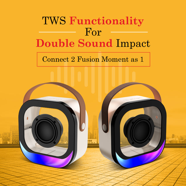 pTron Fusion Moment V2 10W Mini Bluetooth Speaker with Wireless Karaoke Mic, Pristine Sound, RGB Lights, Funny Voice Change Effects, 6Hrs Playtime, Bluetooth V5.3 & Type-C Fast Charging Port (Beige)