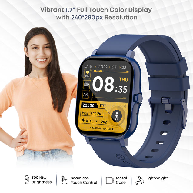 pTron Pulsefit P261 Smartwatch with BT Calling, 1.7" Full Touch Display, 500 NITs Screen, Heart Rate Monitor, SpO2, 100+ Watch Faces, Notifications, 5 Days Runtime, Sports Mode & IP68 Waterproof(Blue)