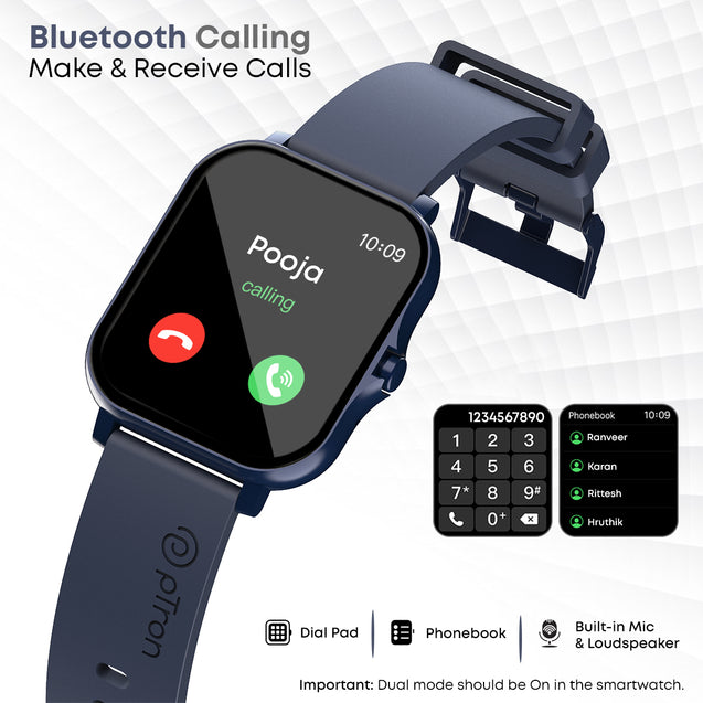 pTron Pulsefit P261 Smartwatch with BT Calling, 1.7" Full Touch Display, 500 NITs Screen, Heart Rate Monitor, SpO2, 100+ Watch Faces, Notifications, 5 Days Runtime, Sports Mode & IP68 Waterproof(Blue)