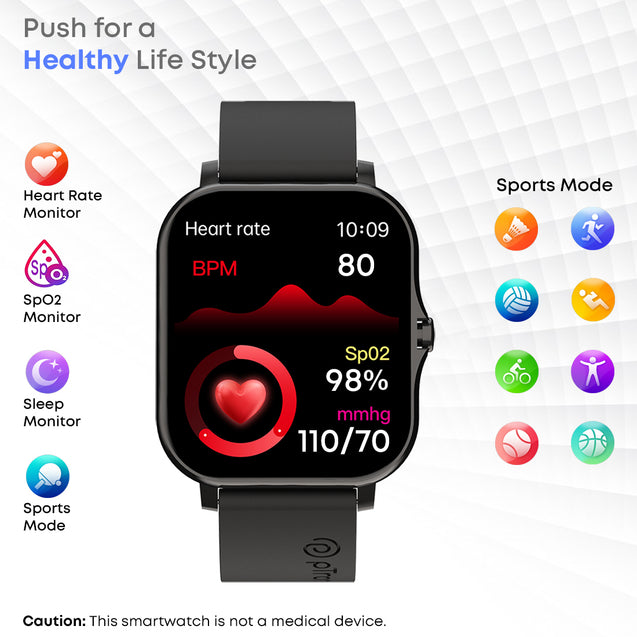 pTron Pulsefit P261 Smartwatch with BT Calling, 1.7" Full Touch Display, 500 NITs Screen, Heart Rate Monitor, SpO2, 100+ Watch Faces, Notifications, 5 Days Runtime, Sports Mode & IP68 Waterproof (Black)