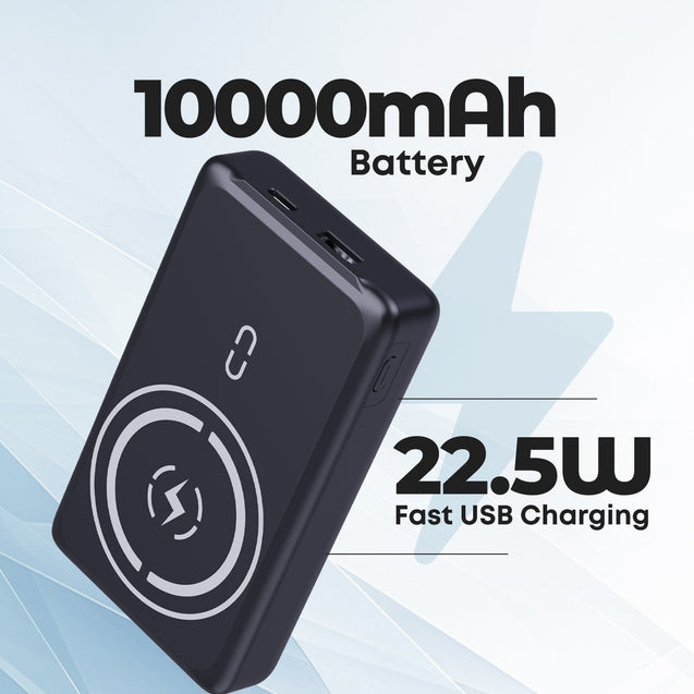 pTron Dynamo Arc 10000mAh 22.5W USB Fast Charging Nano Magnetic Power Bank, 15W Magnetic Wireless Charging, 20W PD/Type C Fast Charging, 3 Outputs/1 Input & Multiple Layers of Protection (Matt Black)