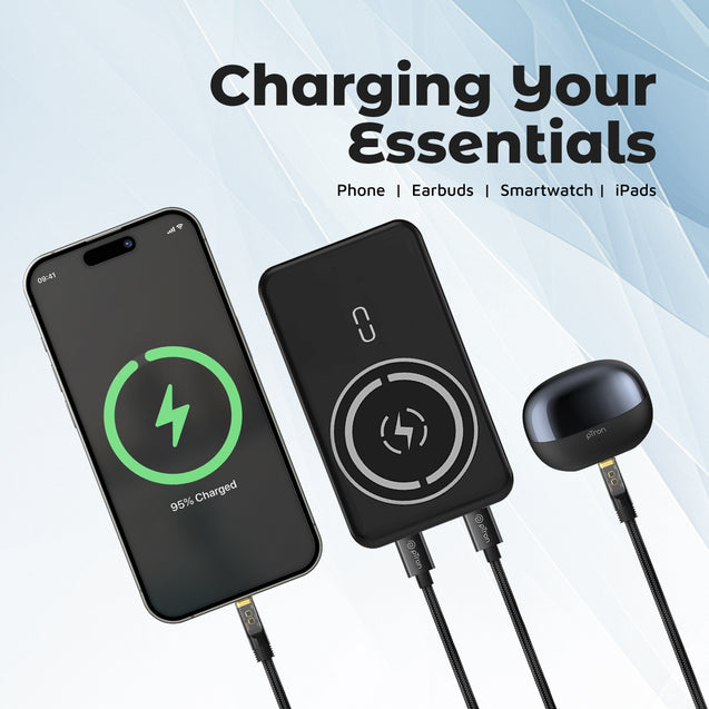 pTron Dynamo Arc 10000mAh 22.5W USB Fast Charging Nano Magnetic Power Bank, 15W Magnetic Wireless Charging, 20W PD/Type C Fast Charging, 3 Outputs/1 Input & Multiple Layers of Protection (Matt Black)