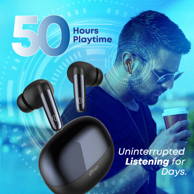 pTron Zenbuds Ultima in-Ear TWS ANC Earbuds, 35dB QuietSound ANC, 4 QuadPro Mics with TruTalk ENC Calls, 4D Panaromic Audio, Transparency Mode, 50Hrs Playtime, Bluetooth v5.3 & IPX5 (Jet Black)