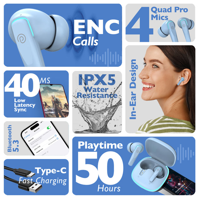pTron Zenbuds Evo X2 TWS Earbuds (Sky Blue)