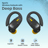 pTron Bassbuds Sports V2 TWS Earbuds, Built-in HD Mic for Clear Calls, 32Hrs Playtime, BT v5.1 Headphones with Deep Bass, Ergonomic Hook Design & IPX4 Water/Sweat Resistant (Jet Black & Yellow)