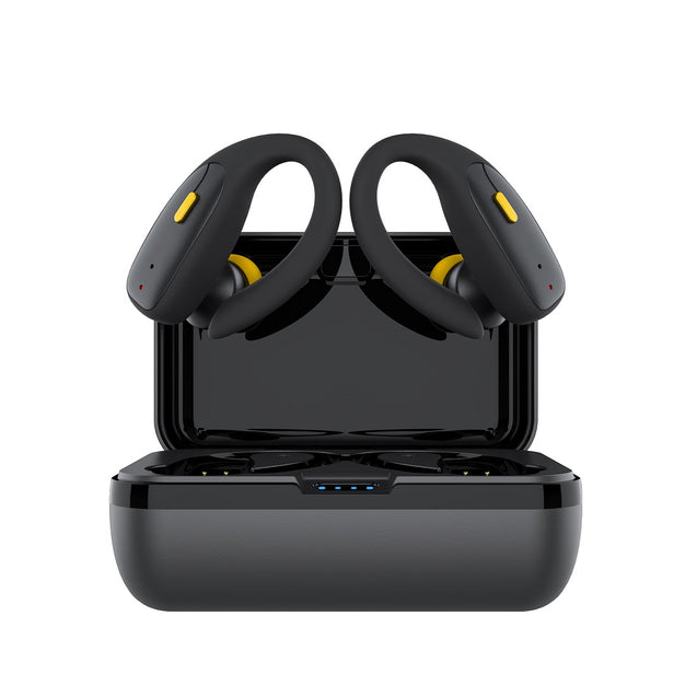 pTron Bassbuds Sports V2 TWS Earbuds, Built-in HD Mic for Clear Calls, 32Hrs Playtime, BT v5.1 Headphones with Deep Bass, Ergonomic Hook Design & IPX4 Water/Sweat Resistant (Jet Black & Yellow)