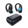 pTron Bassbuds Sports V2 TWS Earbuds, Built-in HD Mic for Clear Calls, 32Hrs Playtime, BT v5.1 Headphones with Deep Bass, Ergonomic Hook Design & IPX4 Water/Sweat Resistant (Jet Black & Blue)