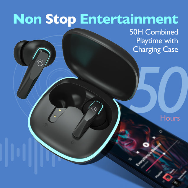 pTron Zenbuds Evo X2 in-Ear TWS Earbuds with Quad Mic & TruTalk ENC Calls, 50Hrs Playtime, 40ms Low Latency Sync, Bluetooth v5.3, Type-C Fast Charging & IPX5 Water Resistant (Jet Black)