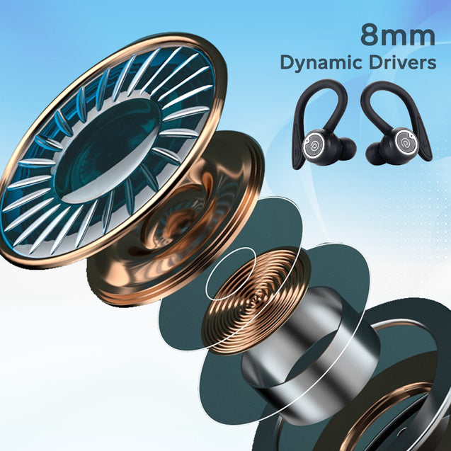 pTron Bassbuds Sports ENC TWS Earbuds, Built-in HD Mic for Stereo Calls, Earhooks, 48H Playtime, Snug-fit In-Ear Design, BT v5.3, Immersive Sound, Movie/Music Mode, IPX4 & Type-C Charging (Jet Black)