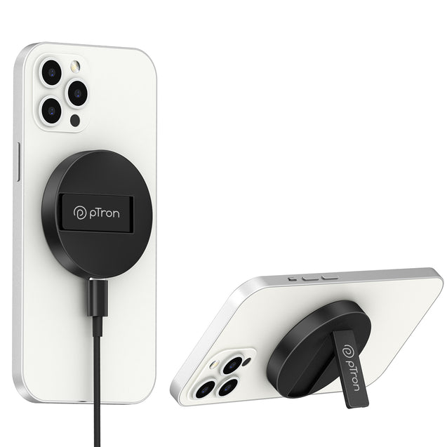 pTron Dynamo Ring V2 15W Magnetic Wireless Charger, Compatible with iPhone 15/14/13/12 Series, Samsung & Other Qi2 Enabled Devices, Compact & Sleek, 3A Type-C to Type-C 1m Cable Included (Black)