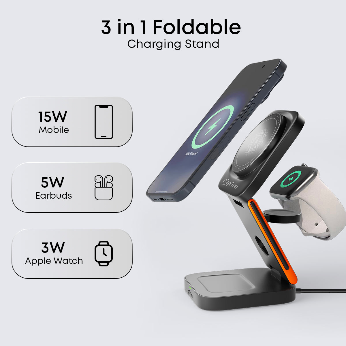 pTron Volta Pro 3-in-1 23W Wireless Charger, Magnetic Charging