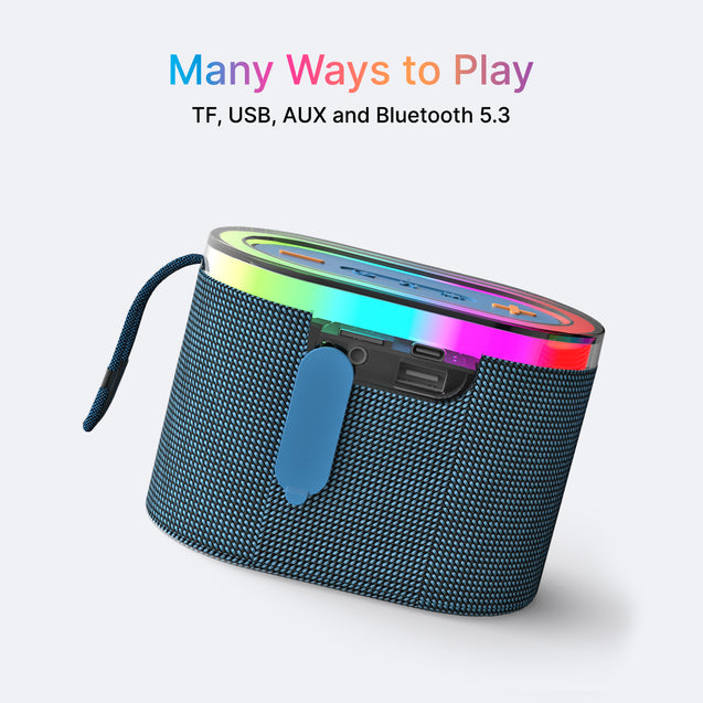 pTron Fusion Pop 12W Bluetooth Speaker with Pristine Sound, 10hrs Playback, Rhythmic RGB LEDs, Multi-Play Modes BT5.3/TF Card/USB/Aux-in, TWS Feature, Integrated Button Controls, Type-C Charging (Blue)