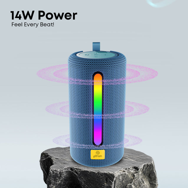 pTron Fusion Buzz 14W Bluetooth Speaker with Pristine Sound, 8hrs Playback, Rhythmic RGB LEDs, Multi-Play Modes BT5.3/TF Card/USB, TWS Feature, Integrated Button Controls, Type-C Charging (Blue)