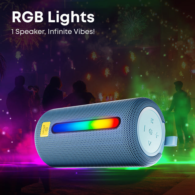 pTron Fusion Buzz 14W Bluetooth Speaker with Pristine Sound, 8hrs Playback, Rhythmic RGB LEDs, Multi-Play Modes BT5.3/TF Card/USB, TWS Feature, Integrated Button Controls, Type-C Charging (Blue)
