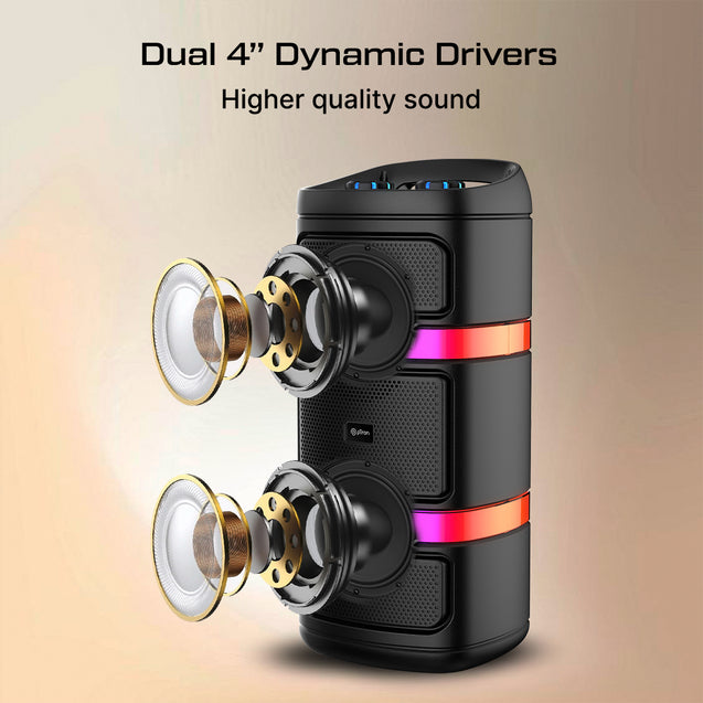 pTron Fusion Quad 40W Bluetooth Karaoke Party Speaker with 3M Wired Mic & Vivid RGB Lights, 6H Playtime, Mic Volume Control, 5 Equalizer Settings, BT/USB/SD Playback & Type-C Charging (Coal Black)