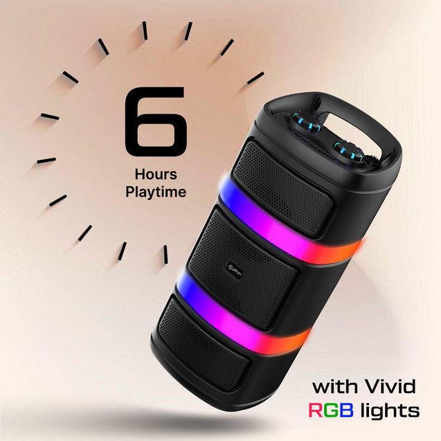 pTron Fusion Quad 40W Bluetooth Karaoke Party Speaker with 3M Wired Mic & Vivid RGB Lights, 6H Playtime, Mic Volume Control, 5 Equalizer Settings, BT/USB/SD Playback & Type-C Charging (Coal Black)
