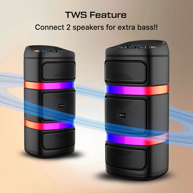 pTron Fusion Quad 40W Bluetooth Karaoke Party Speaker with 3M Wired Mic & Vivid RGB Lights, 6H Playtime, Mic Volume Control, 5 Equalizer Settings, BT/USB/SD Playback & Type-C Charging (Coal Black)