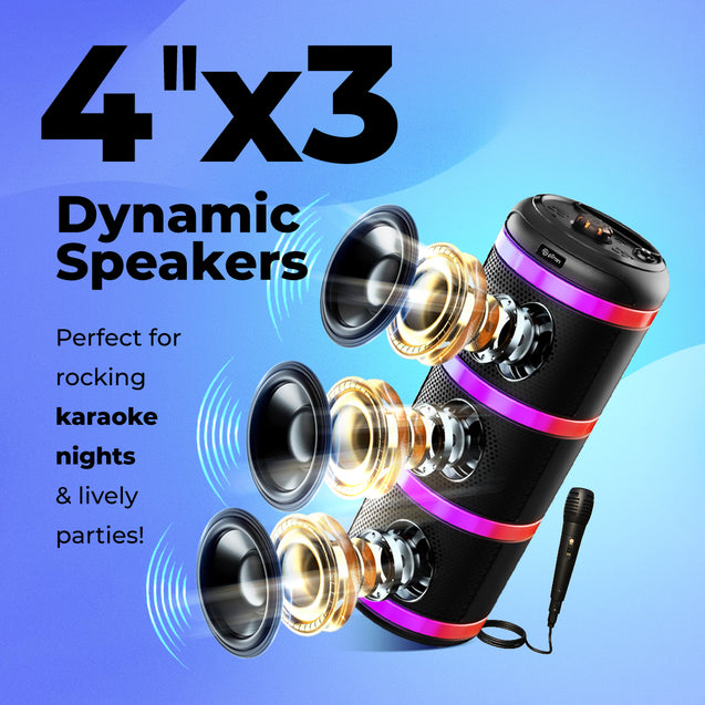 pTron Fusion Theatre 60W Karaoke Bluetooth Party Speaker with Punchy Stereo Sound, Rhythmic RGB Lights, 3m Wired Mic, 6H Playtime, 5 Equalisers, BT/USB/SD Card Playback & Type-C Charging (Coal Black)