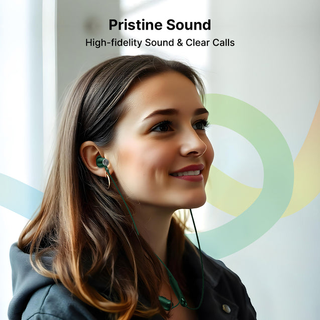 pTron Tangent Evolve w/ 50Hrs Playtime, HD Mic, Pristine Sound, 14mm Drivers, Bluetooth V5.3 w/Dual-Device Pairing Wireless Neckband, Magnetic Buds, Voice Assistant, Type-C Fast Charging & IPX4 (Green)