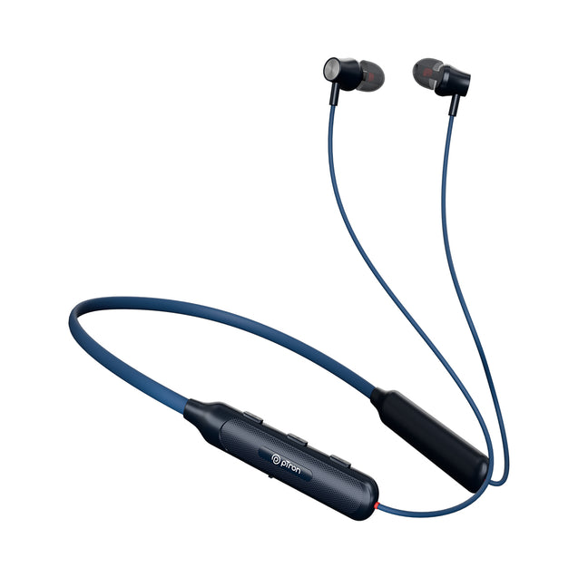 pTron Tangent Evolve w/ 50Hrs Playtime, HD Mic, Pristine Sound, 14mm Drivers, Bluetooth V5.3 w/Dual-Device Pairing Wireless Neckband, Magnetic Buds, Voice Assistant, Type-C Fast Charging & IPX4 (Black & Blue)