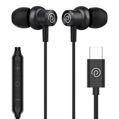 pTron Boom Play V2 in-Ear Type-C Wired Headphones with Mic, 10mm Drivers for Immersive Sound & Deep Bass, 1.2m Tangle-Free Cable, in-line Controls, Snug-fit Metal Buds & Wide Compatibility (Black)
