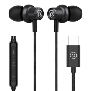 pTron Boom Play V2 in-Ear Type-C Wired Headphones with Mic, 10mm Drivers for Immersive Sound & Deep Bass, 1.2m Tangle-Free Cable, in-line Controls, Snug-fit Metal Buds & Wide Compatibility (Black)