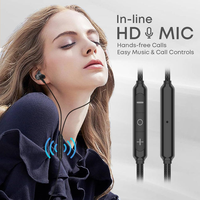 pTron Boom Play V2 in-Ear Type-C Wired Headphones with Mic, 10mm Drivers for Immersive Sound & Deep Bass, 1.2m Tangle-Free Cable, in-line Controls, Snug-fit Metal Buds & Wide Compatibility (Black)