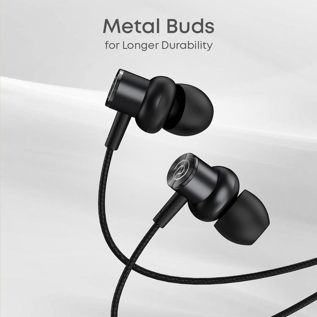 pTron Boom Play V2 in-Ear Type-C Wired Headphones with Mic, 10mm Drivers for Immersive Sound & Deep Bass, 1.2m Tangle-Free Cable, in-line Controls, Snug-fit Metal Buds & Wide Compatibility (Black)