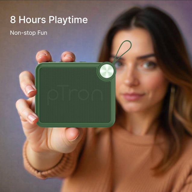 pTron Funk Rap 10W Mini Bluetooth Speaker with Pristine Sound, 8 Hours Playtime, Multi-Playback Modes-BT5.4/TF Card/USB, Front Metal Grill, Type-C Fast Charging, Multi-function Control Buttons (Green)