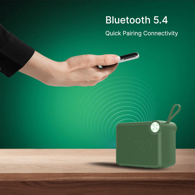 pTron Funk Rap 10W Mini Bluetooth Speaker with Pristine Sound, 8 Hours Playtime, Multi-Playback Modes-BT5.4/TF Card/USB, Front Metal Grill, Type-C Fast Charging, Multi-function Control Buttons (Green)