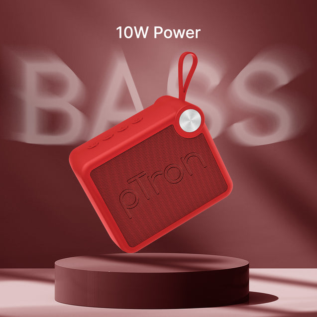 pTron Funk Rap 10W Mini Bluetooth Speaker with Pristine Sound, 8 Hours Playtime, Multi-Playback Modes-BT5.4/TF Card/USB, Front Metal Grill, Type-C Fast Charging, Multi-function Control Buttons (Red)