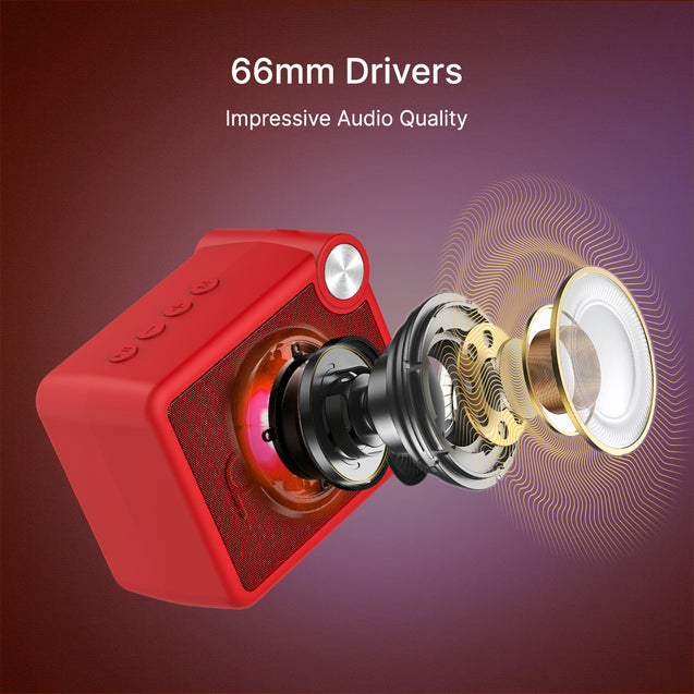 pTron Funk Rap 10W Mini Bluetooth Speaker with Pristine Sound, 8 Hours Playtime, Multi-Playback Modes-BT5.4/TF Card/USB, Front Metal Grill, Type-C Fast Charging, Multi-function Control Buttons (Red)