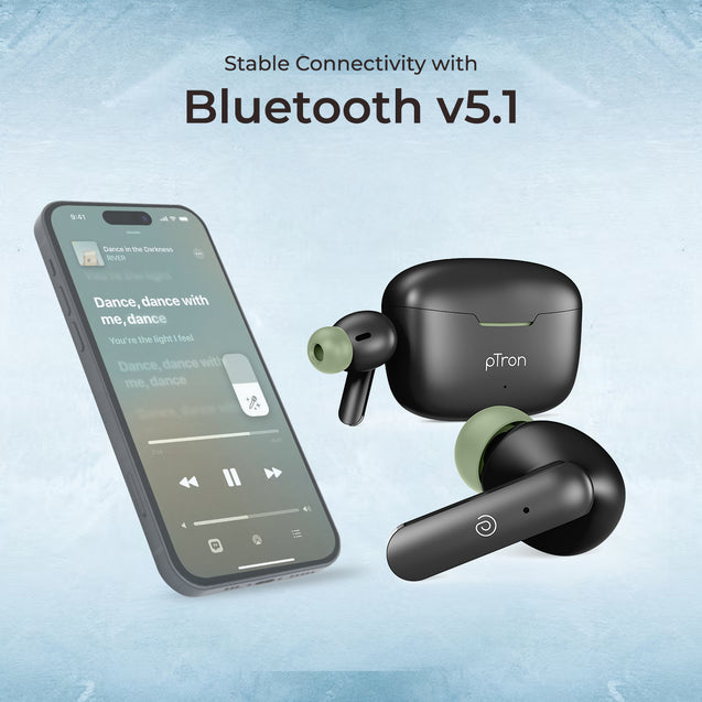 pTron Basspods P81 In-Ear Wireless Earbuds, Pristine Sound, 32Hrs Playtime, Clear Calls TWS Earbuds, Bluetooth V5.1 Headphone, Type-C Fast Charging, Voice Assist & IPX4 Water Resistant (Black & Green)