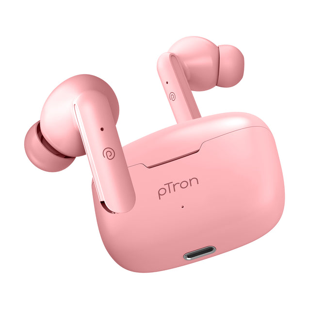 pTron Basspods P81 in-Ear Wireless Earbuds, Pristine Sound, 32Hrs Playtime, Clear Calls TWS Earbuds, Bluetooth V5.1 Headphone, Type-C Fast Charging, Voice Assist & IPX4 Water Resistant (Pink)