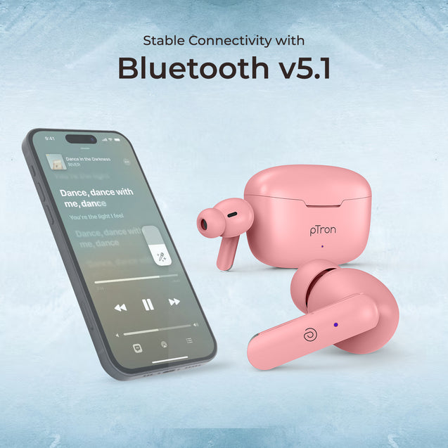 pTron Basspods P81 in-Ear Wireless Earbuds, Pristine Sound, 32Hrs Playtime, Clear Calls TWS Earbuds, Bluetooth V5.1 Headphone, Type-C Fast Charging, Voice Assist & IPX4 Water Resistant (Pink)