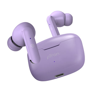 pTron Basspods P81 in-Ear Wireless Earbuds, Pristine Sound, 32Hrs Playtime, Clear Calls TWS Earbuds, Bluetooth V5.1 Headphone, Type-C Fast Charging, Voice Assist & IPX4 Water Resistant (Light Lilac)